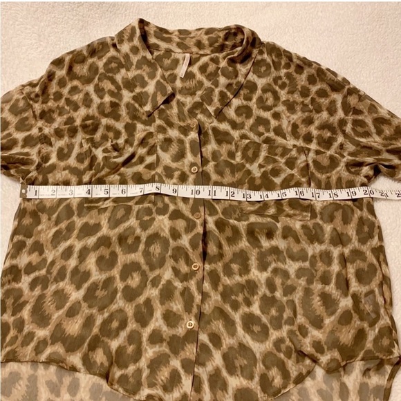Free People Easy Rider Cheetah Button Front Shirt Blouse Semi Sheer Animal Print - Picture 10 of 13